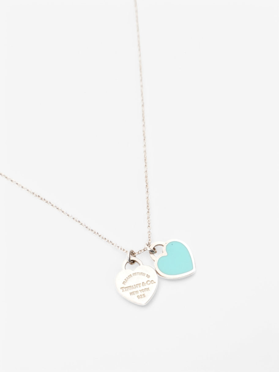 Tiffany and Co Mini Double Heart Tag Pendant Silver / Blue Silver Sterling Image 2
