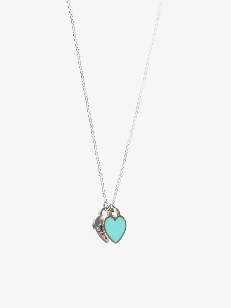 Tiffany and Co Mini Double Heart Tag Pendant Silver / Blue Silver Sterling Image 4