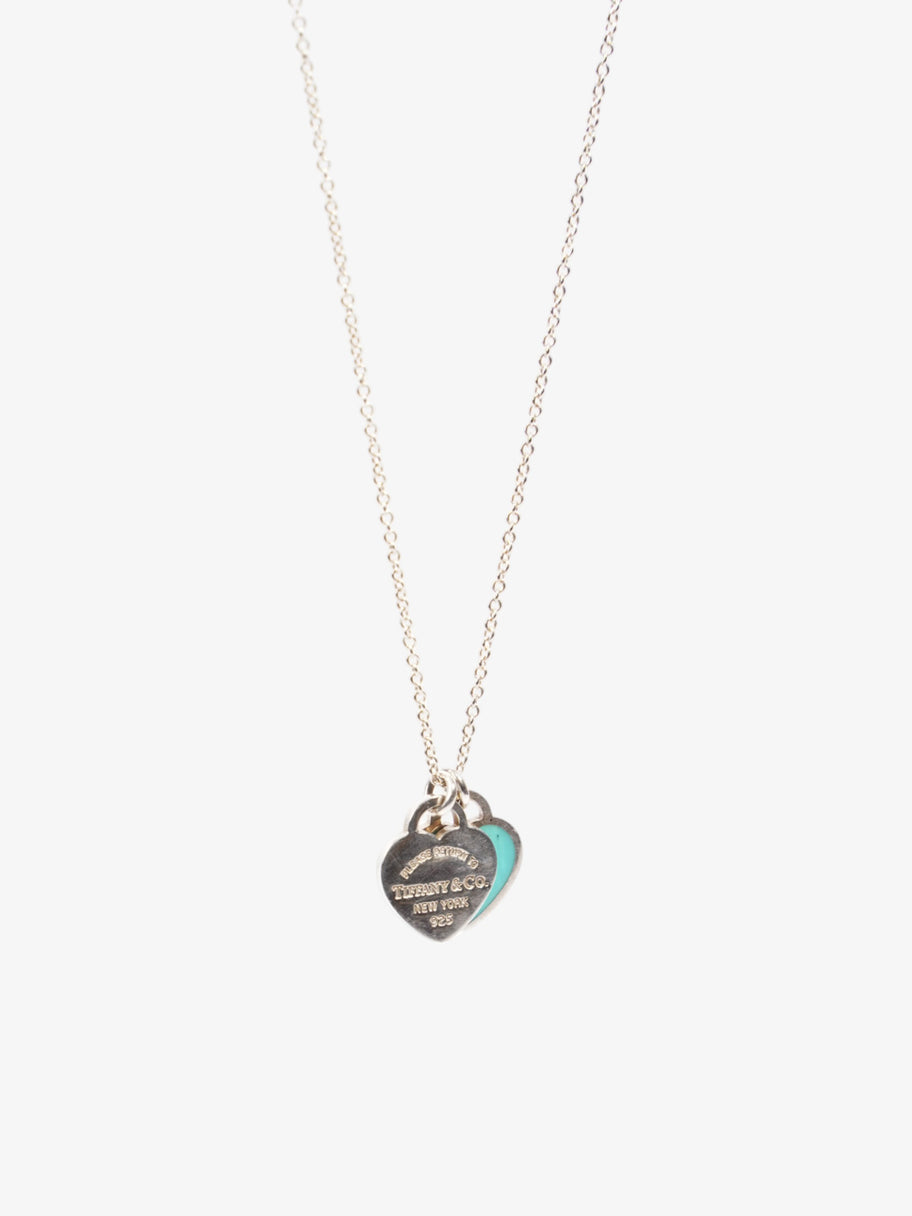 Tiffany and Co Mini Double Heart Tag Pendant Silver / Blue Silver Sterling Image 5